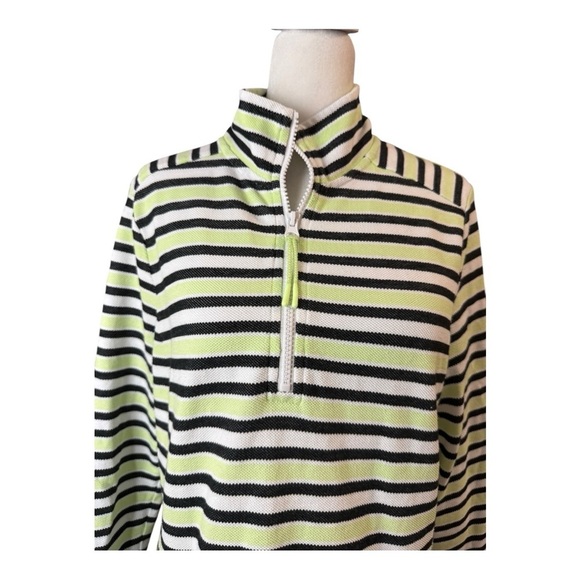 T by Talbots Medium Striped Quarter Zip Pullover - Black Neon Green Jacket - Picture 3 of 8